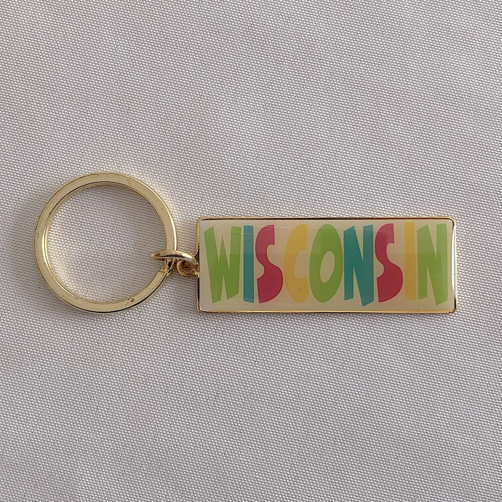 ⭐️ Vintage Metal Gold And Rainbow Wisconsin Key Chain